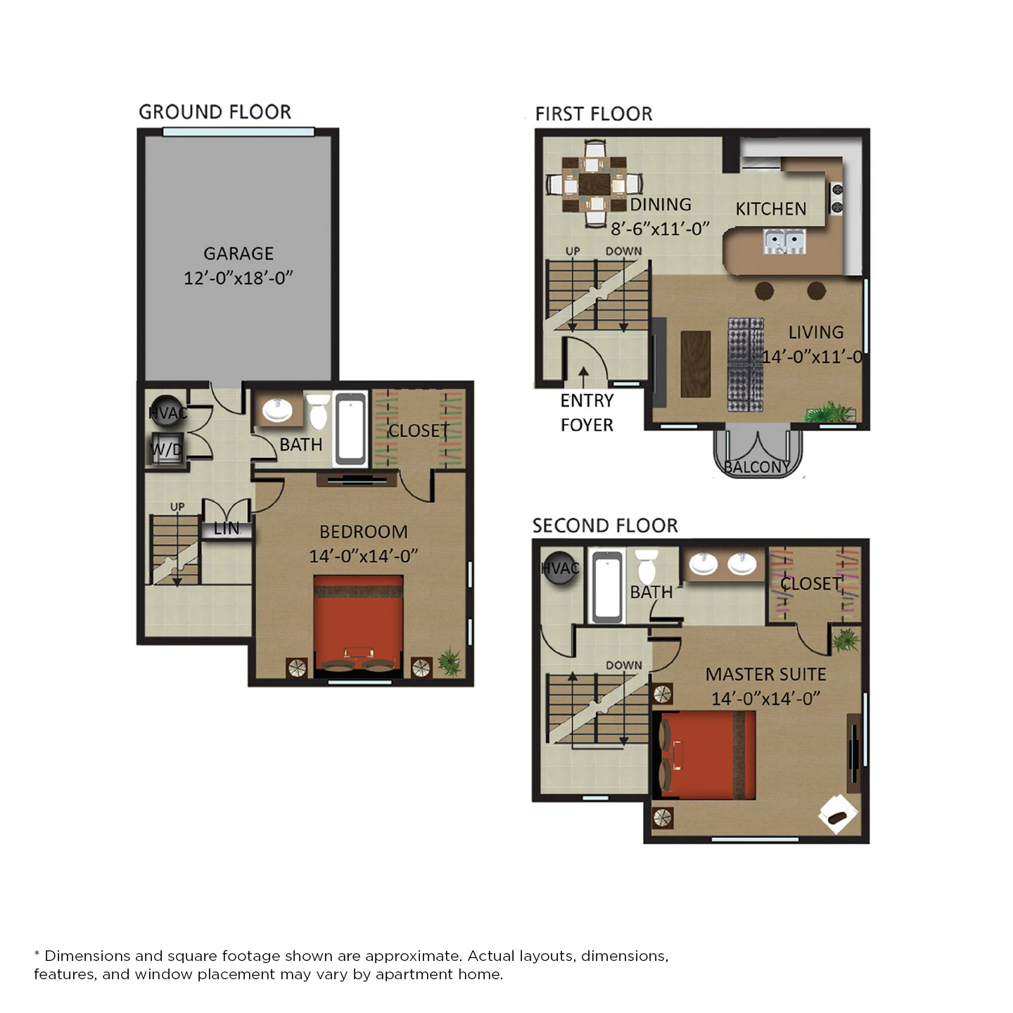 Floor plan for 2 beds, 2 baths, 1400 sqft